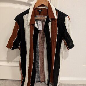 PAINTED STRIPE LINEN-BLEND SHORT SLEEVE SHIRT